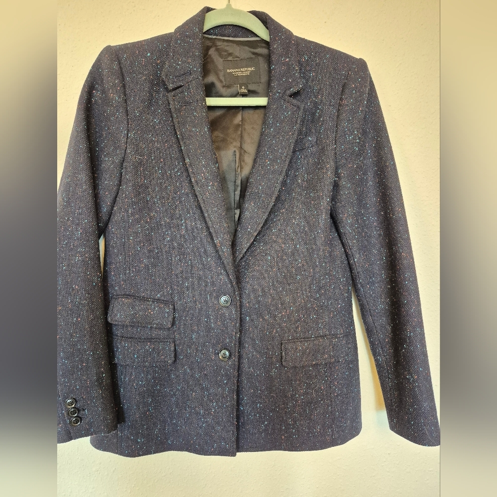 Banana Republic Women's Navy Tweed Blazer Hunt Coat
